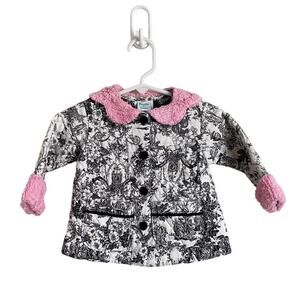 Peaches 'N Cream Black White and Pink Quilted Jacket Baby Girl Size 12m Boutique
